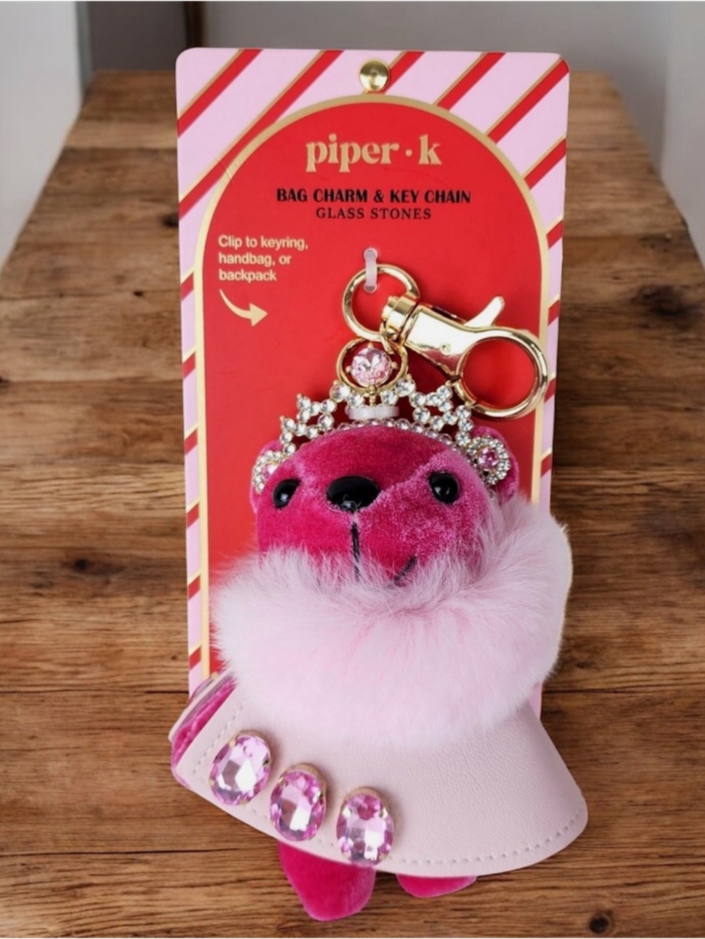 Piper K Crystal Crown Teddy Bear Bag Charm